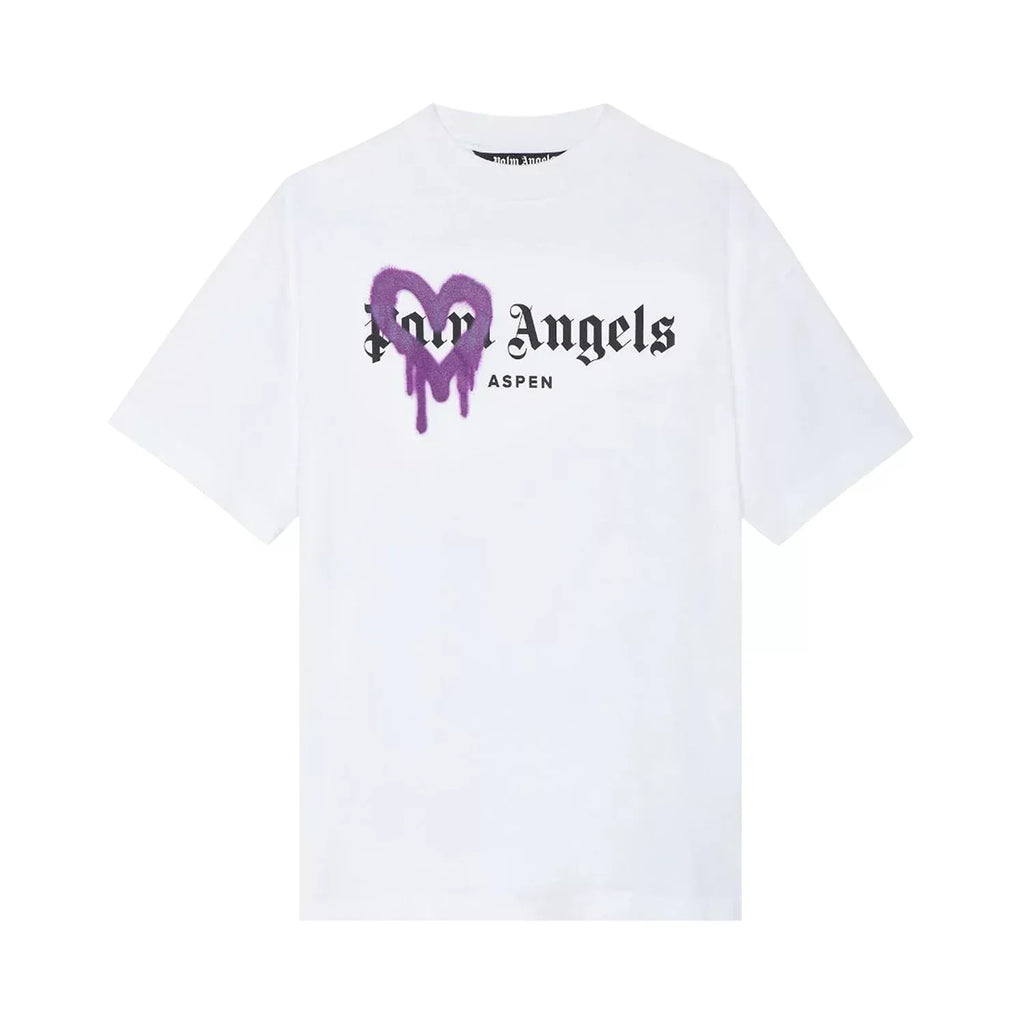 Palm Angels Aspen Heart Sprayed Tee 'White/Purple' Clothing