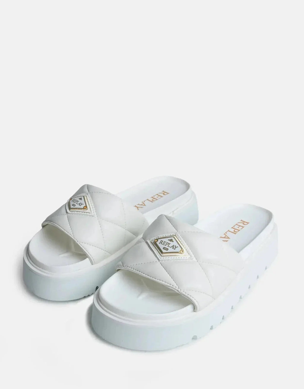 Replay Muddy Quilt White Slides