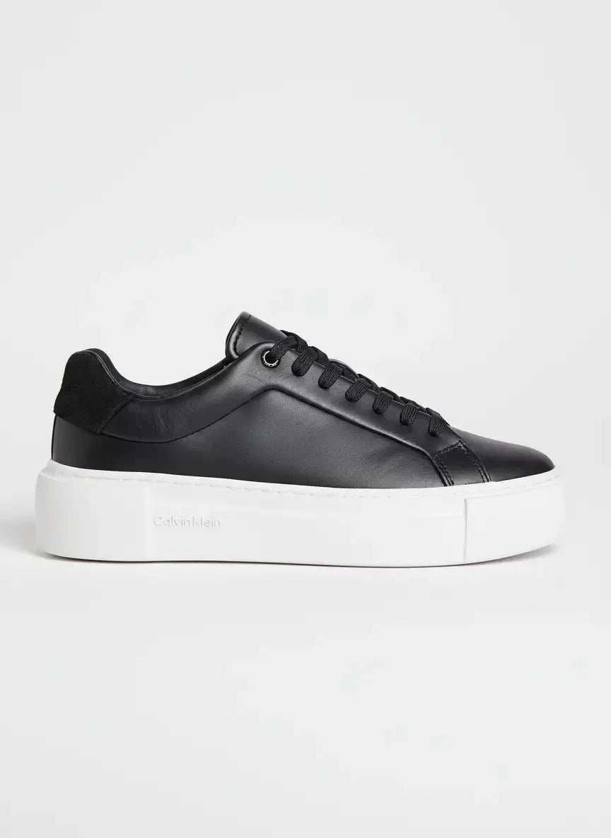 Calvin Klein Cupsole Leather Lace Up Black Sneaker
