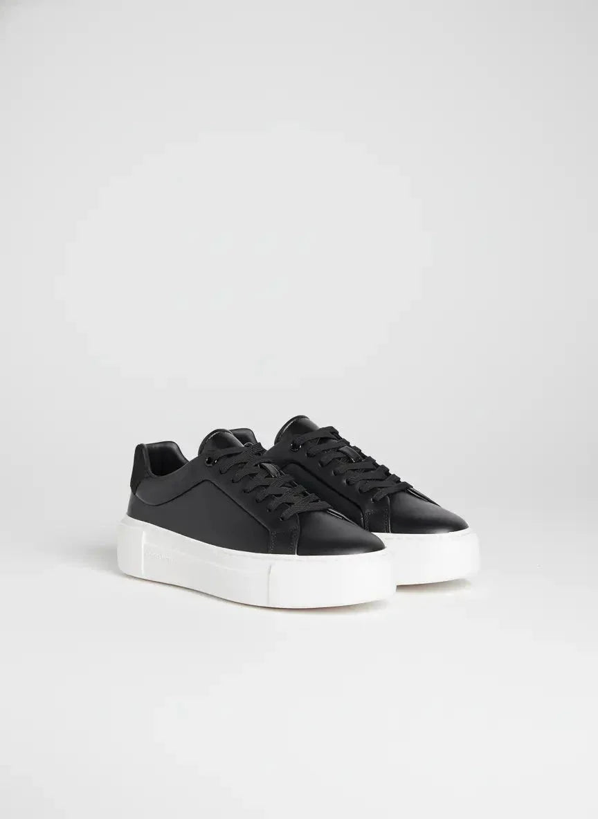 Calvin Klein Cupsole Leather Lace Up Black Sneaker