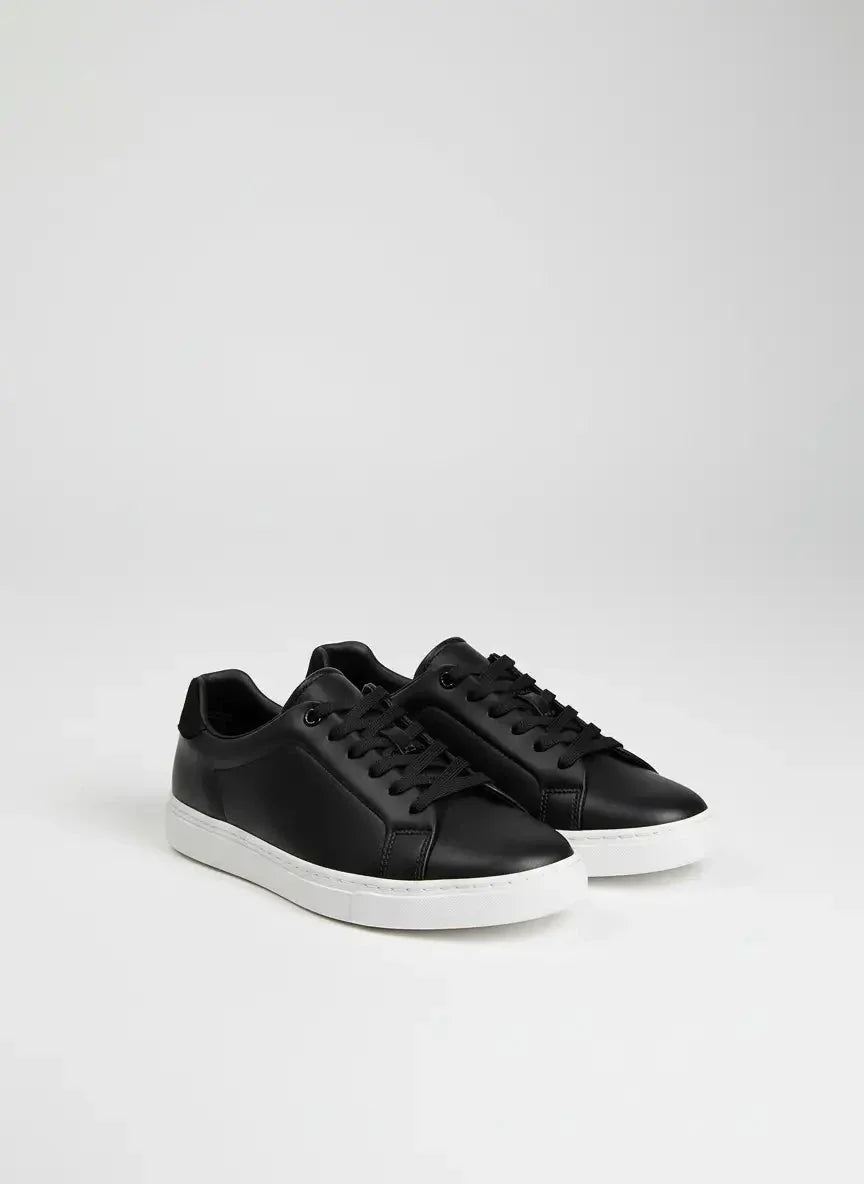 Calvin Klein Cupsole Leather Lace Up Black Sneaker