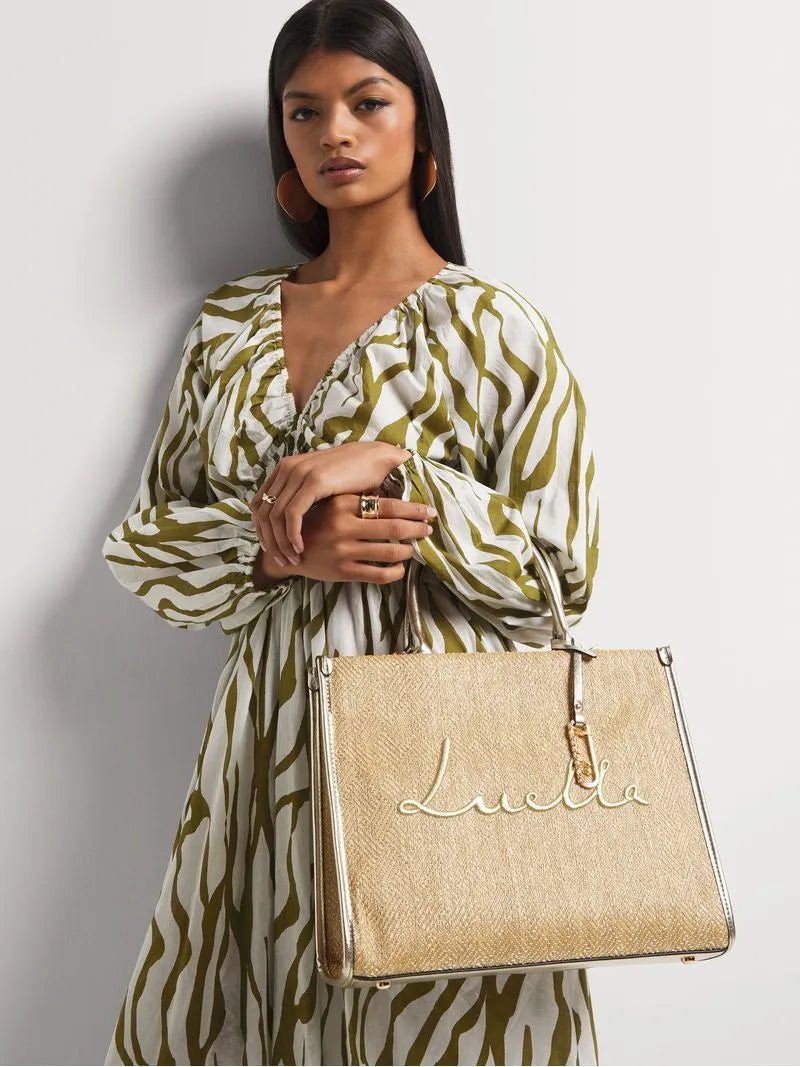 Luella Embroidered Medium Raffia Shopper